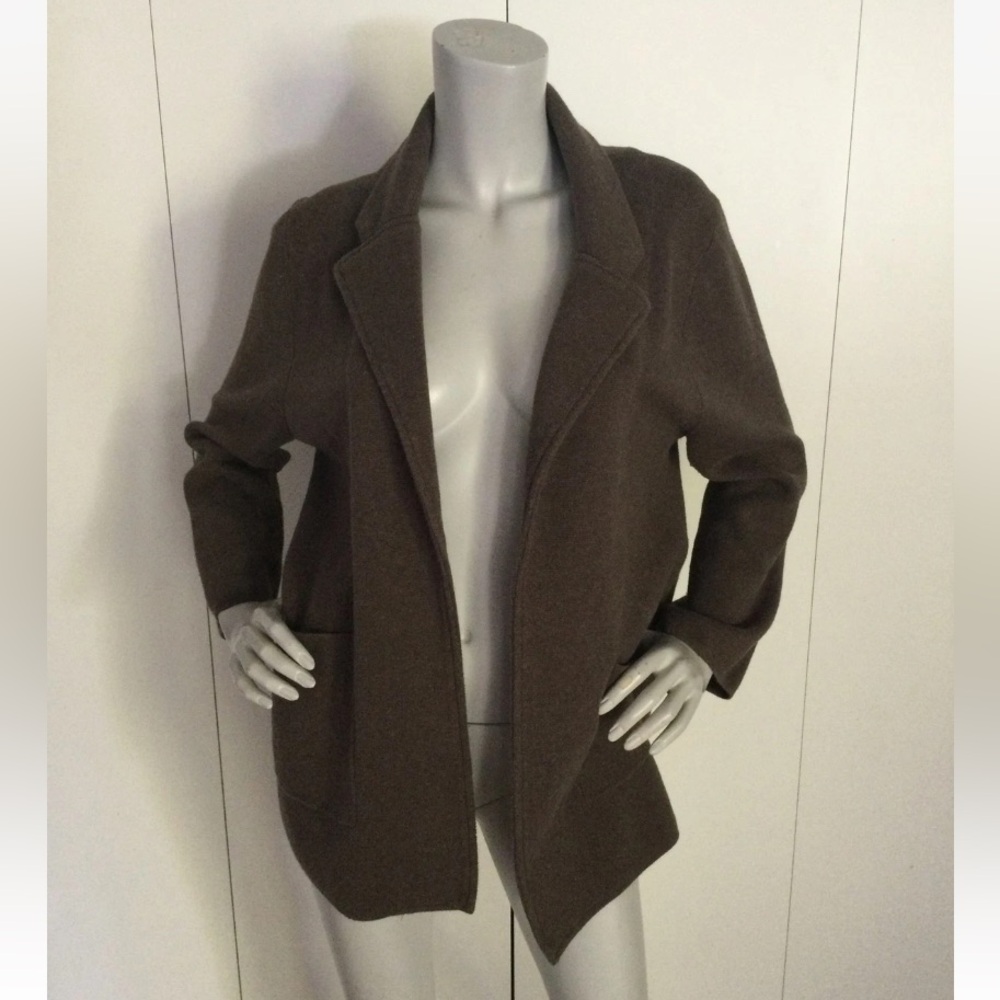 Quince Open Front 3/4 Sleeve Heather  Brown Cardigan Size M